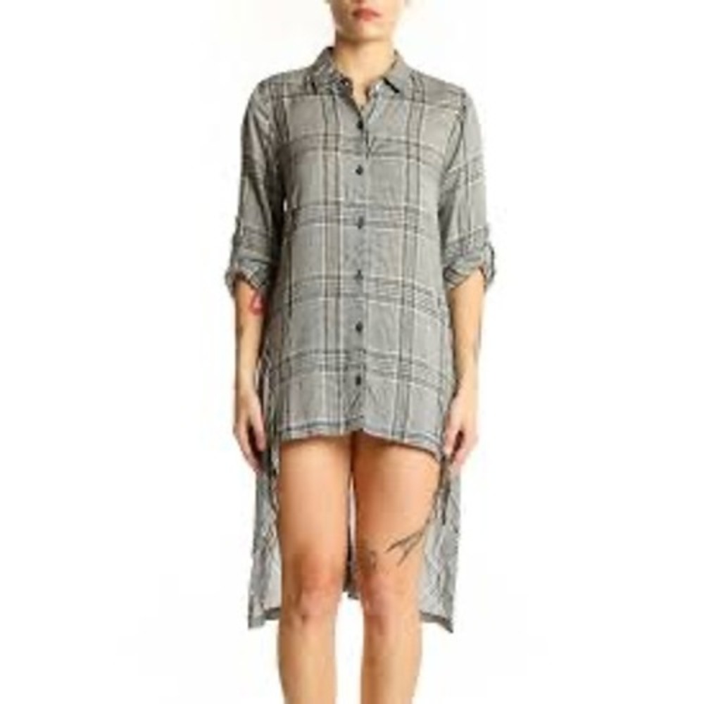 Max Studio Womens Black White Glen Plaid High Low Tunic Shirt NWT $98 Size S